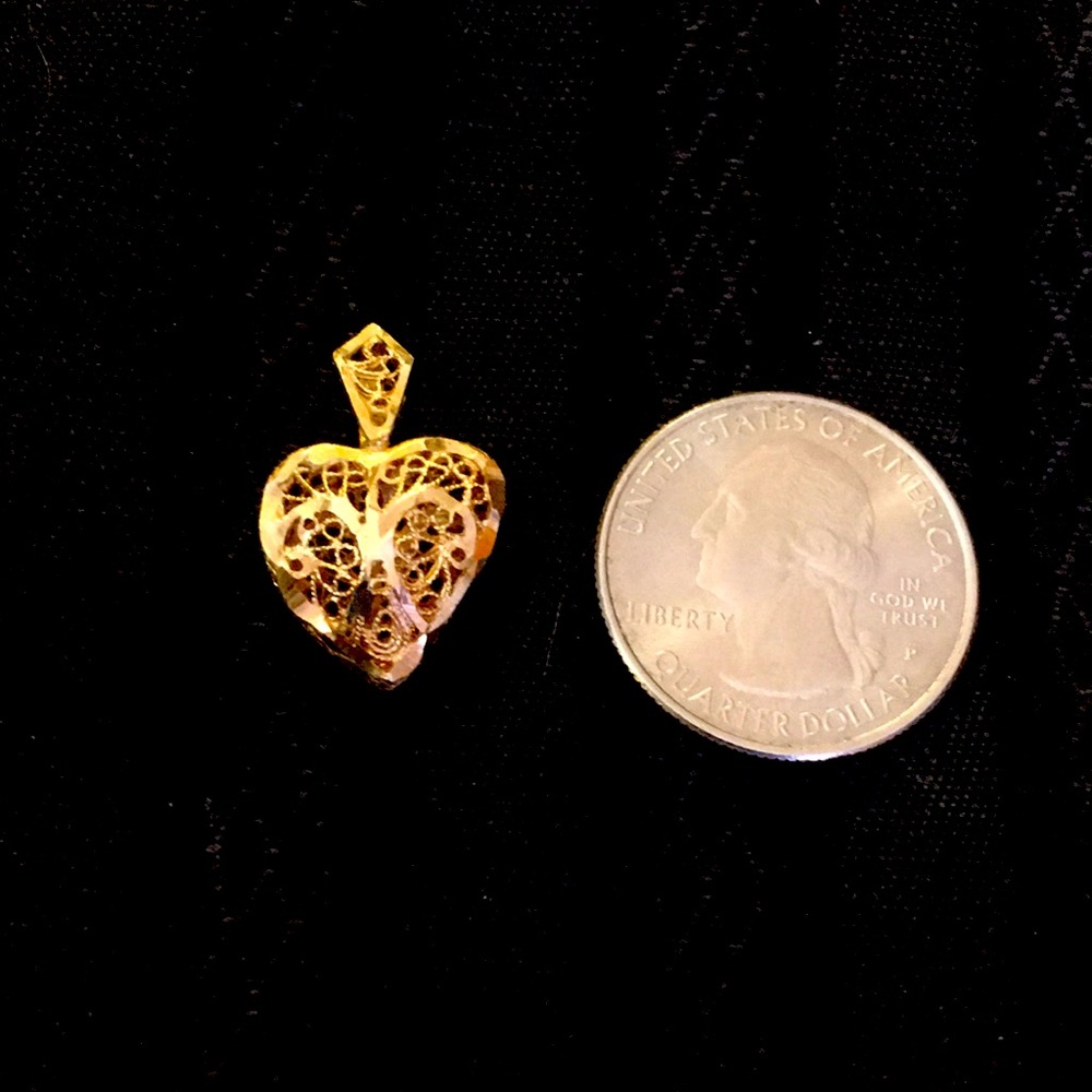 14 Karat Diamond cut puffy  Heart Pendant